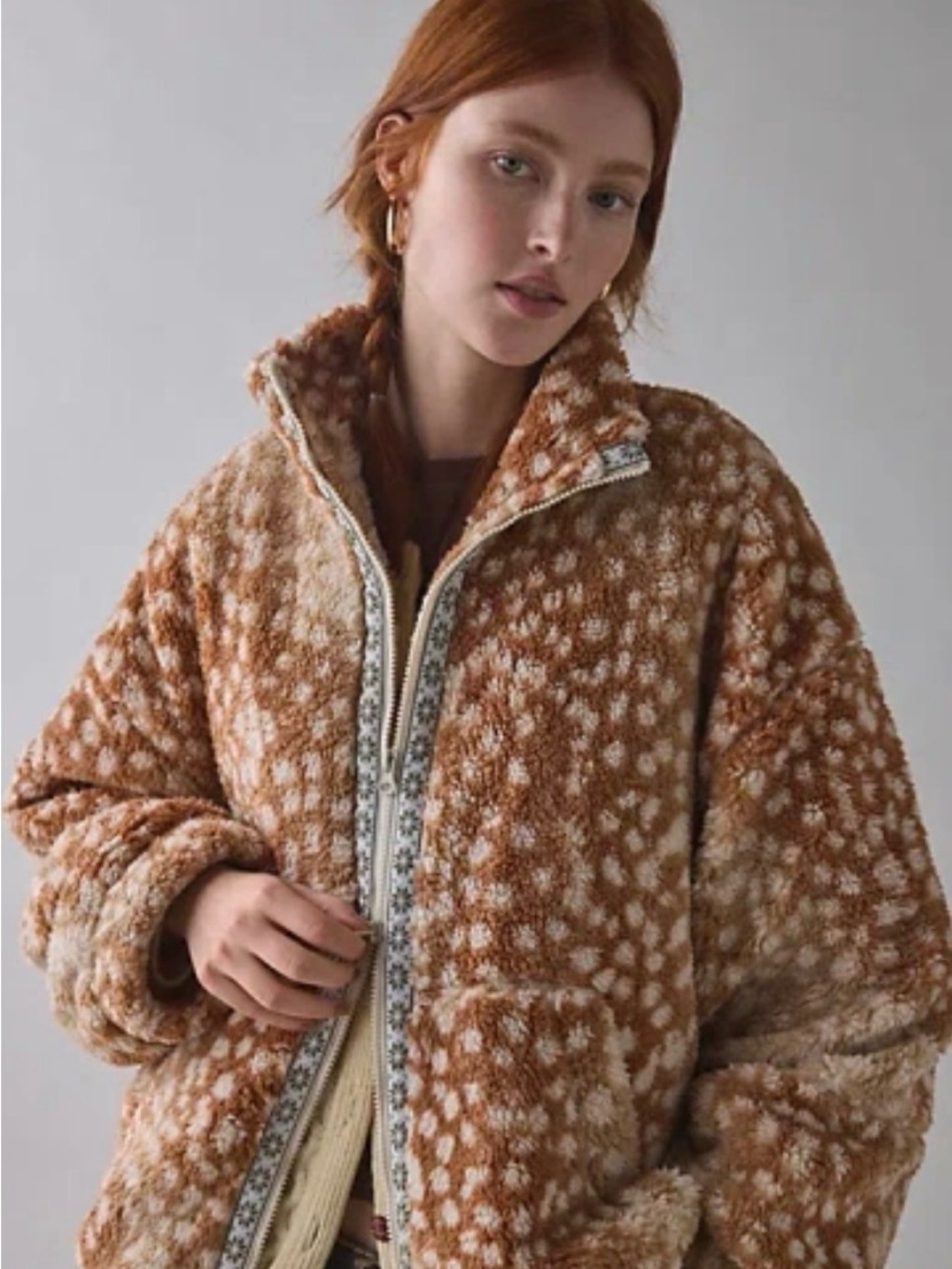 Womenโs Urban Outfitters BDG Mae Printed Piled Fleece Zip-Up Oversized jacket XL